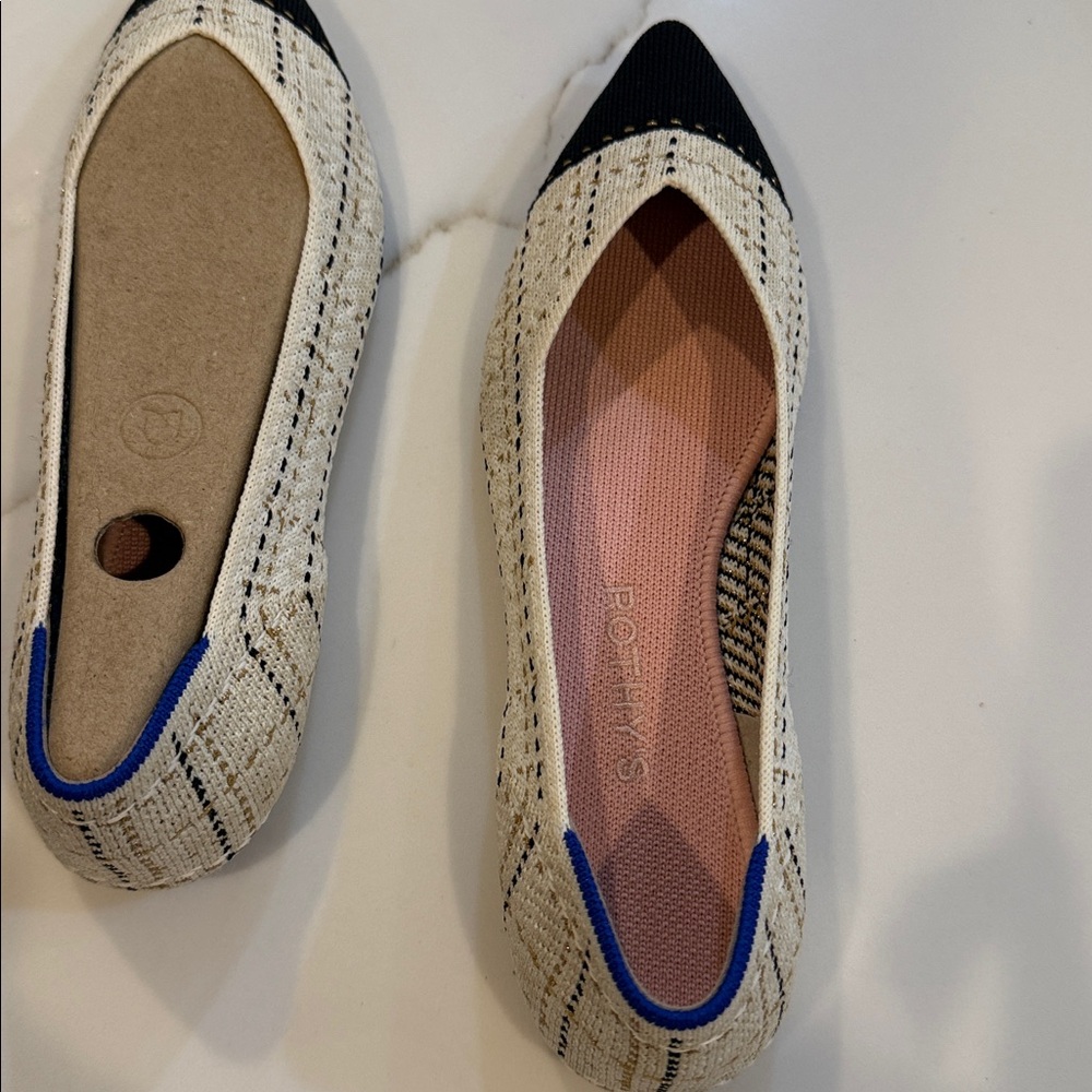 Rare retired Tuxedo Rothy's Cream tweed with black toe the Pointe II Flats 7.5 - Picture 7 of 9